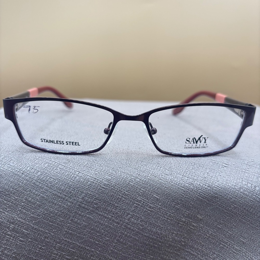 Savvy 387 BU Burgundy‎ Pink Rectangle Stainless Steel Eyeglass Frames 52-17-135